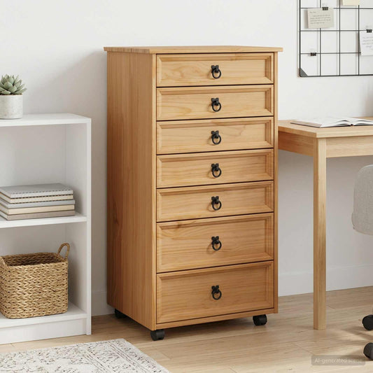 vidaXL Rolling Cabinet with Drawers CORONA Honey Brown