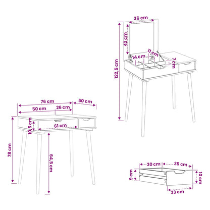 vidaxl Dressing Table FAUSKE White 76 x 50 x 78 cm