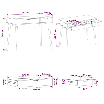 vidaxl Dressing Table FAUSKE White 100 x 50 x 78 cm