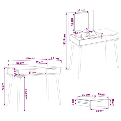 vidaxl Dressing Table FAUSKE White 100 x 50 x 78 cm