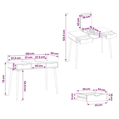 vidaxl Dressing Table FAUSKE White 112 x 50 x 78 cm