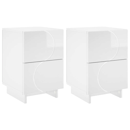 vidaXL Bedside Cabinet 2 pcs High Gloss White 33.5 x 34.5 x 50 cm