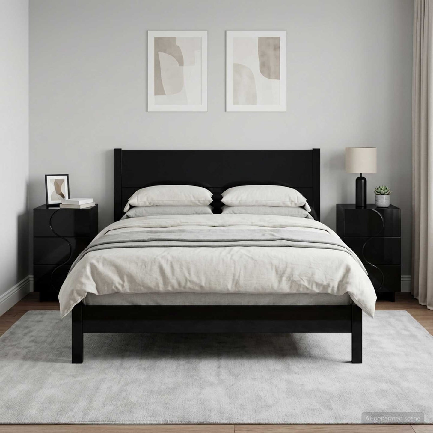 vidaXL Bedside Cabinet 2 pcs Black 33.5 x 34.5 x 60 cm Engineered Wood
