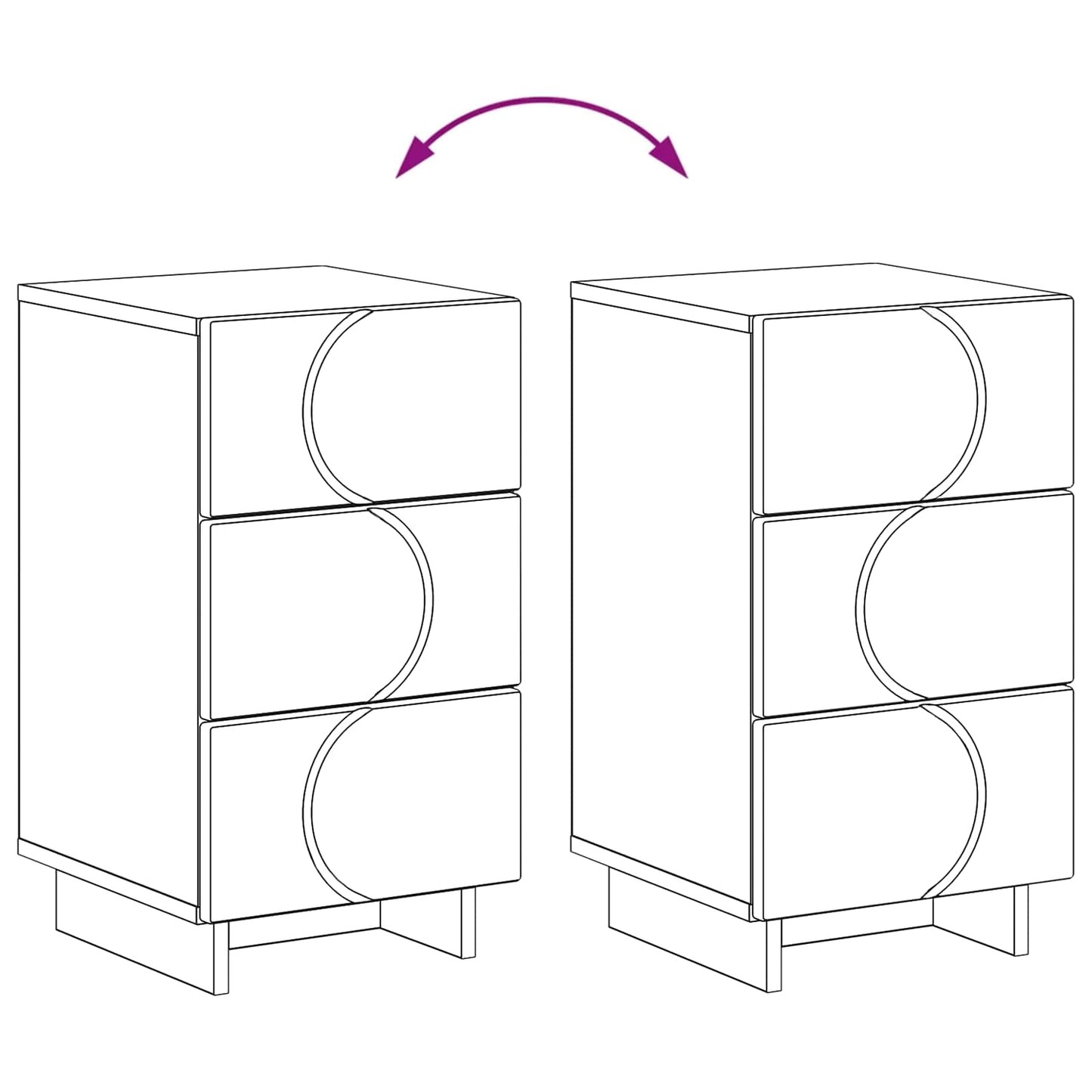 vidaXL Bedside Cabinet 2 pcs Black 33.5 x 34.5 x 60 cm Engineered Wood
