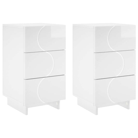 vidaXL Bedside Cabinet 2 pcs High Gloss White 33.5 x 34.5 x 60 cm