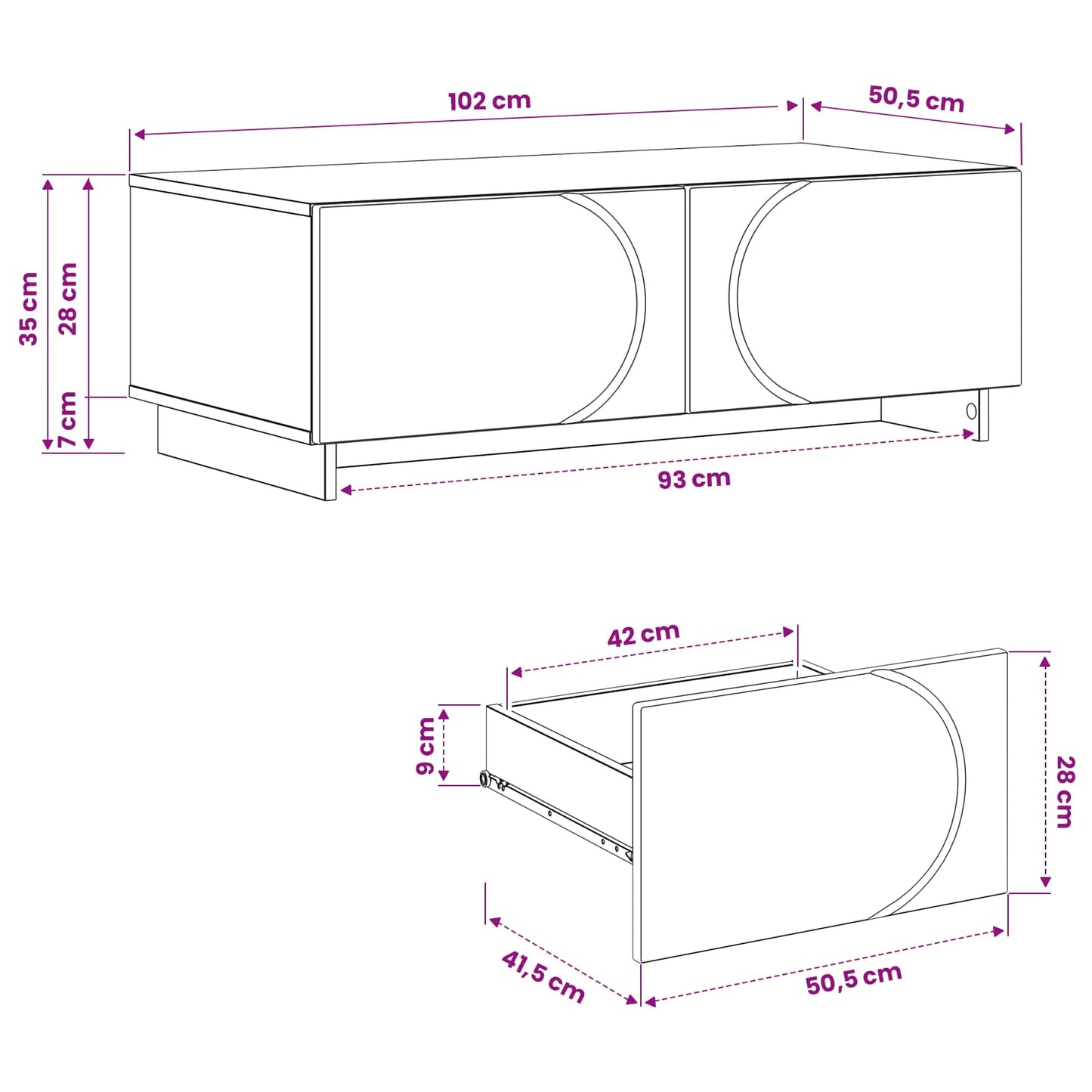vidaXL Coffee Table Black 102 x 50.5 x 35 cm Engineered Wood