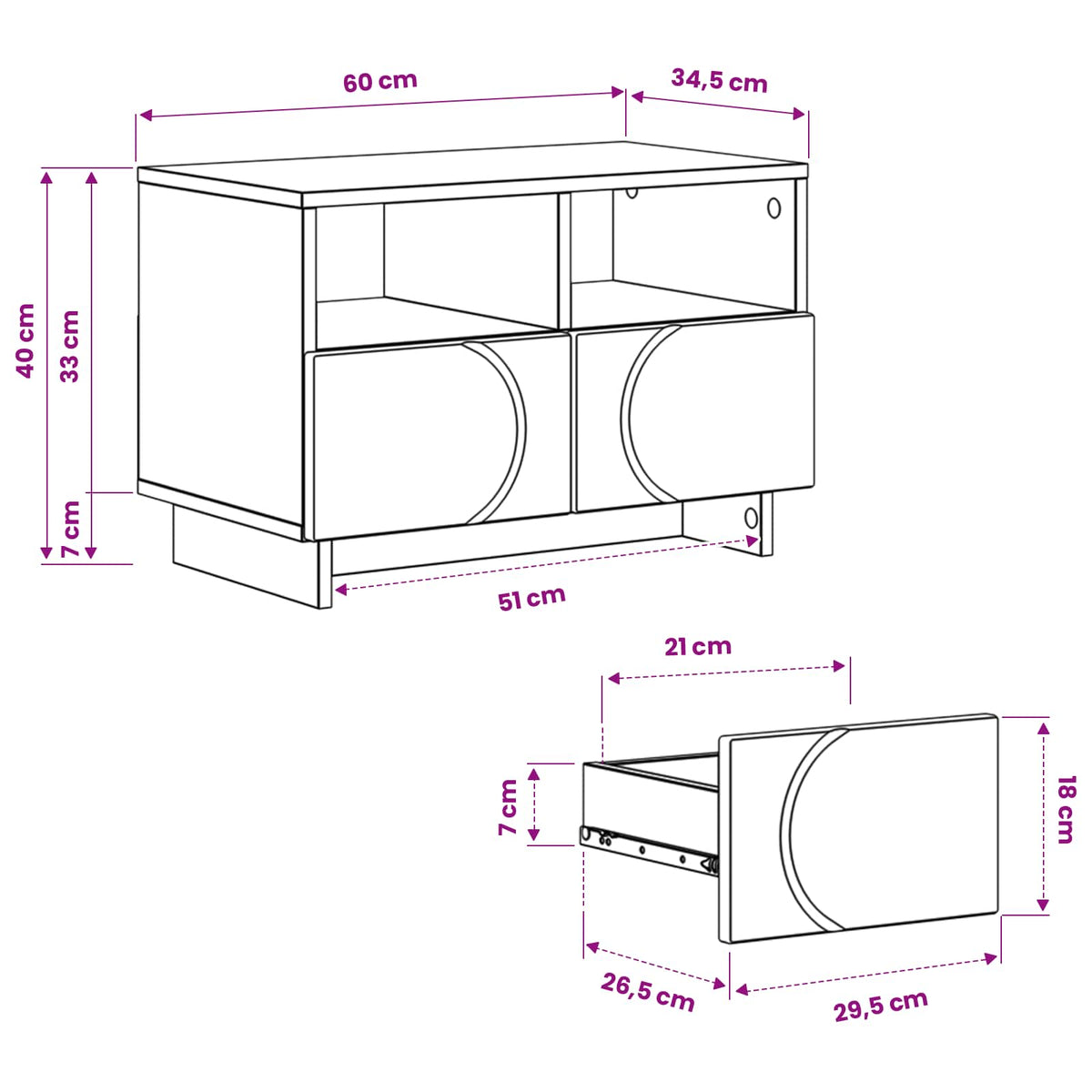 vidaXL TV Stand 60 x 34.5 x 40 cm White Engineered Wood