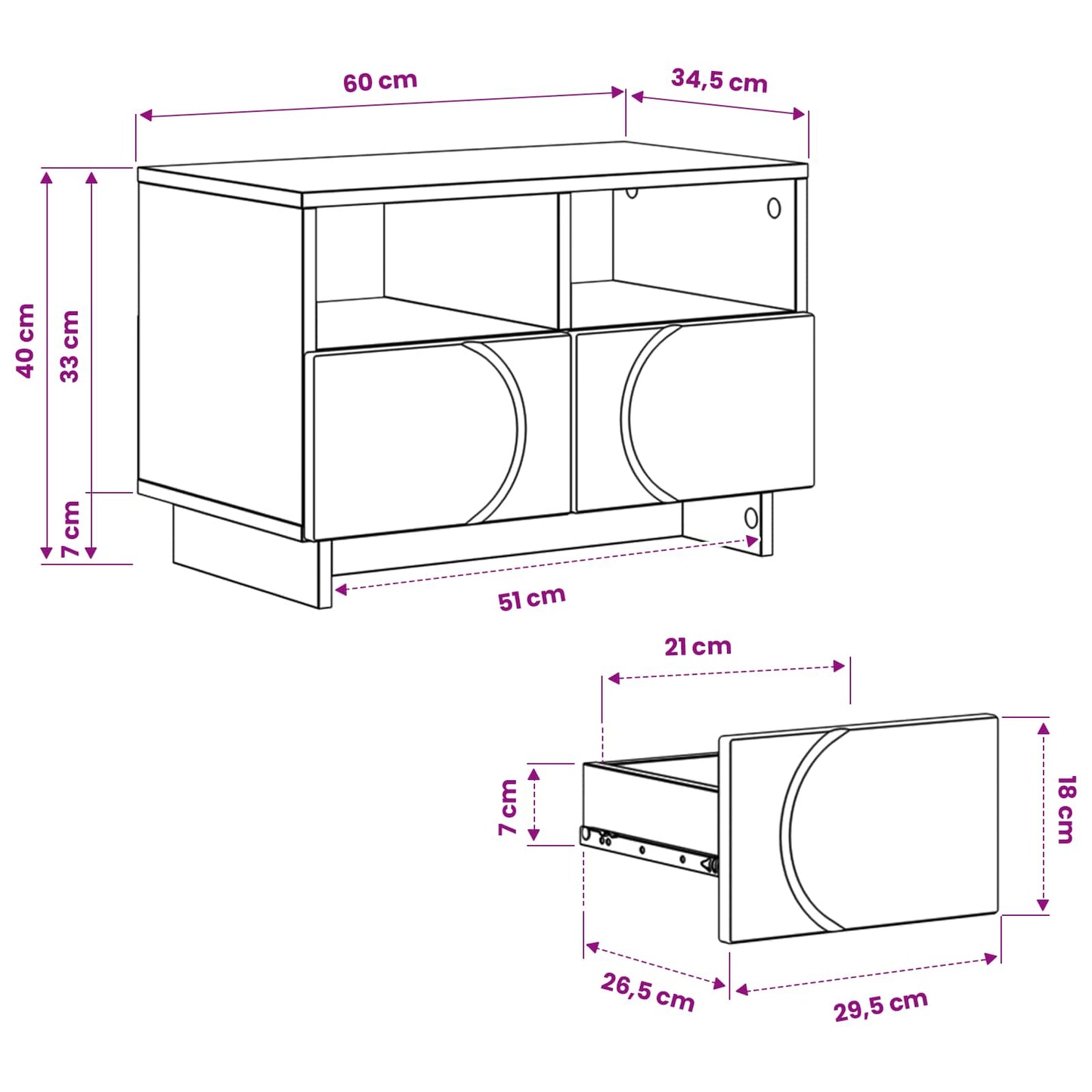 vidaXL TV Stand 60 x 34.5 x 40 cm Concrete Grey Engineered Wood
