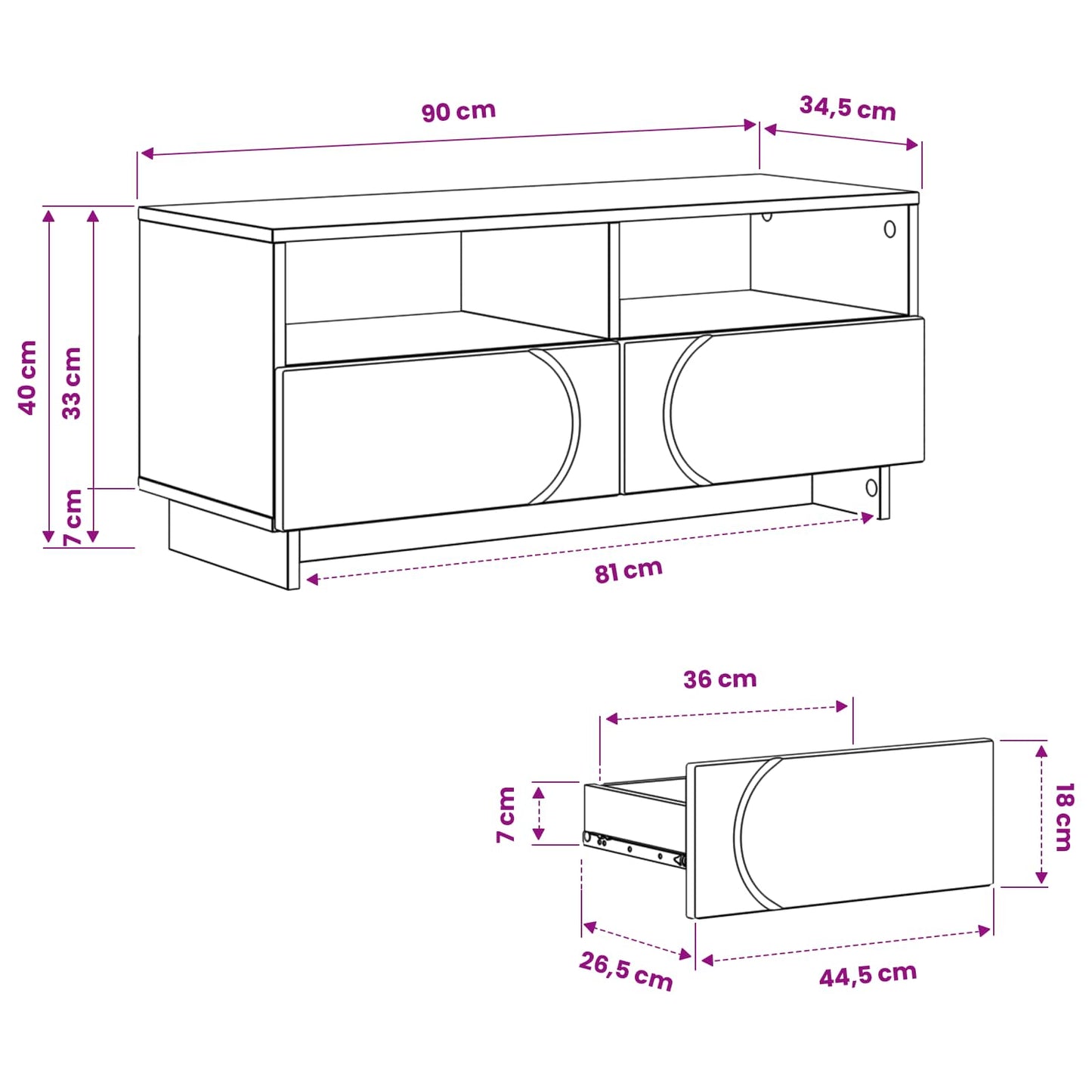 vidaXL TV Stand 90 x 34.5 x 40 cm Smoked Oak Engineered Wood