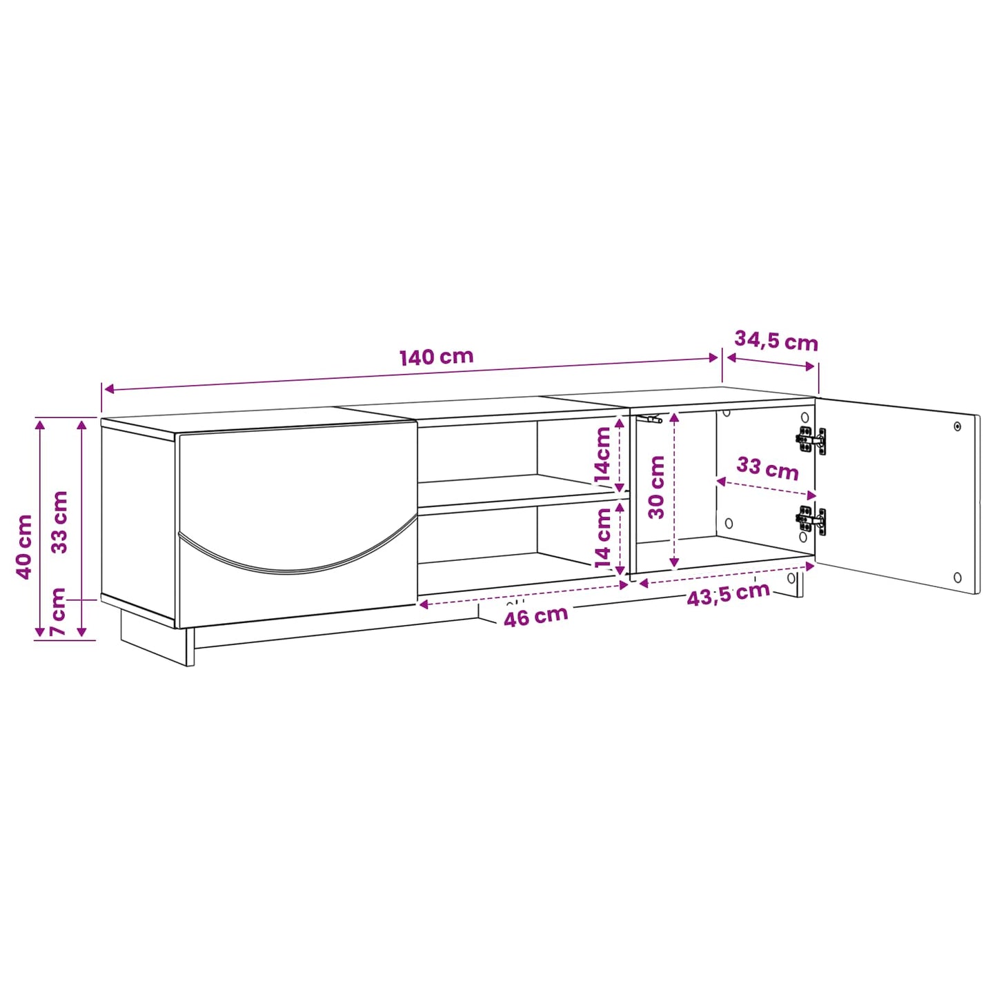 vidaXL TV Stand 140 x 34.5 x 40 cm Concrete Grey Engineered Wood