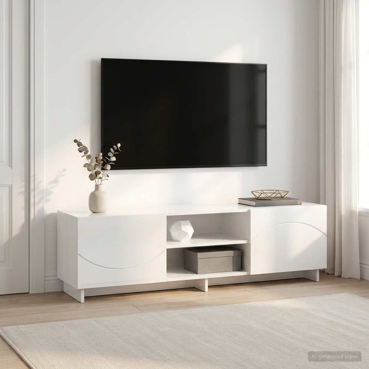 vidaXL TV Stand 140 x 34.5 x 40 cm High Gloss White Engineered Wood