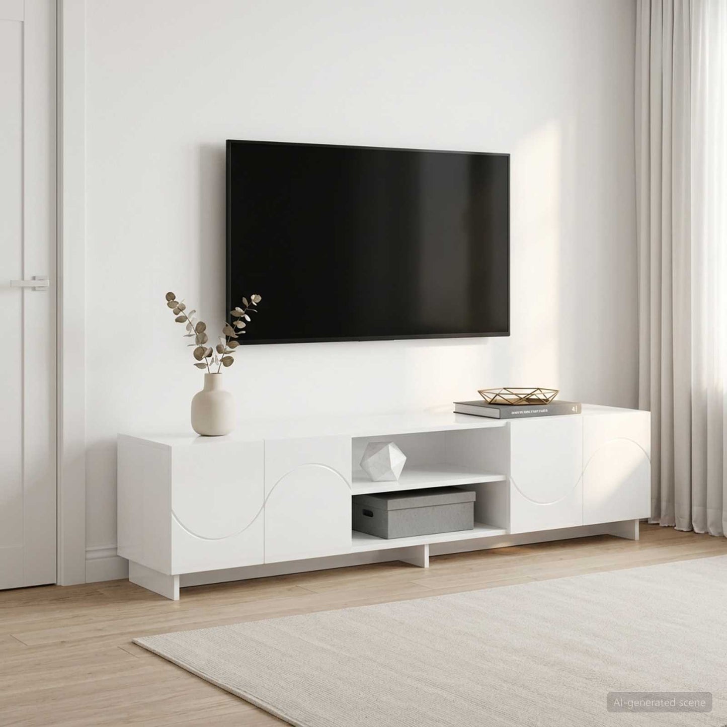 vidaXL TV Stand 180 x 34.5 x 40 cm High Gloss White Engineered Wood