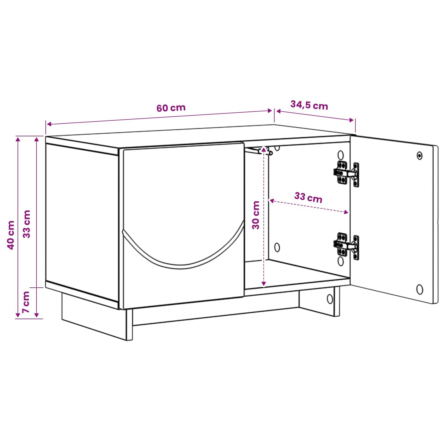 vidaXL TV Stand 60 x 34.5 x 40 cm White Engineered Wood
