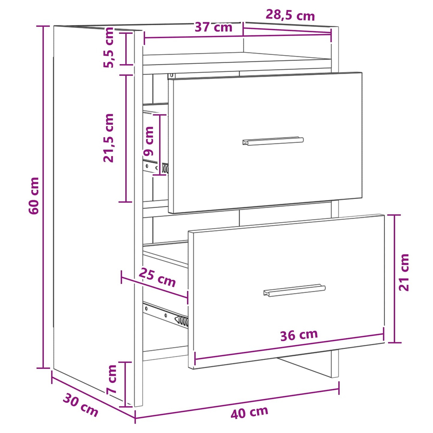 vidaXL Bedside Tables 2 pcs Smoked Oak 40 x 30 x 60 cm Engineered Wood