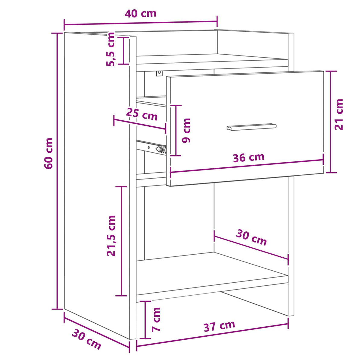 vidaXL Bedside Tables Sonoma Oak 40 x 30 x 60 cm Engineered Wood