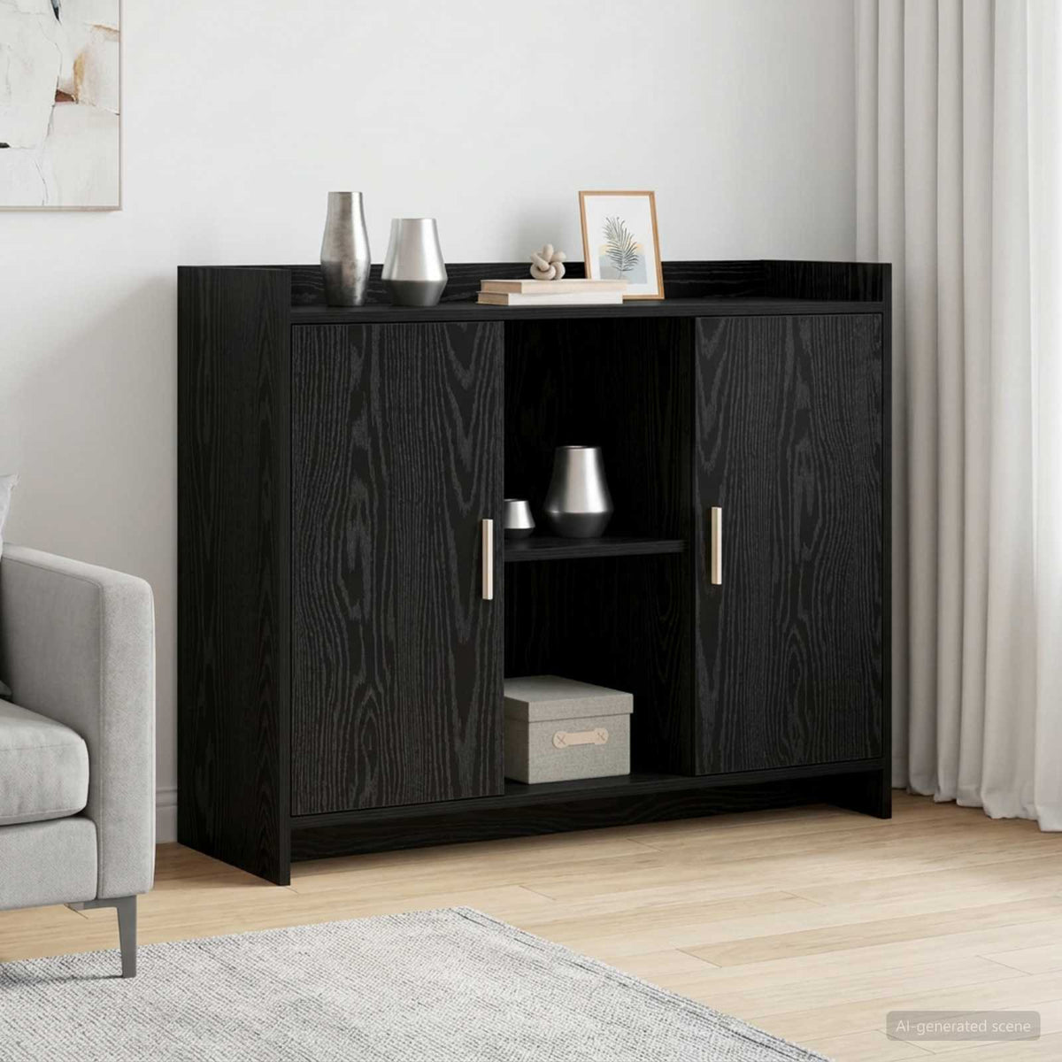 vidaXL Sideboard Black Oak 98.5 x 33 x 80 cm Engineered Wood