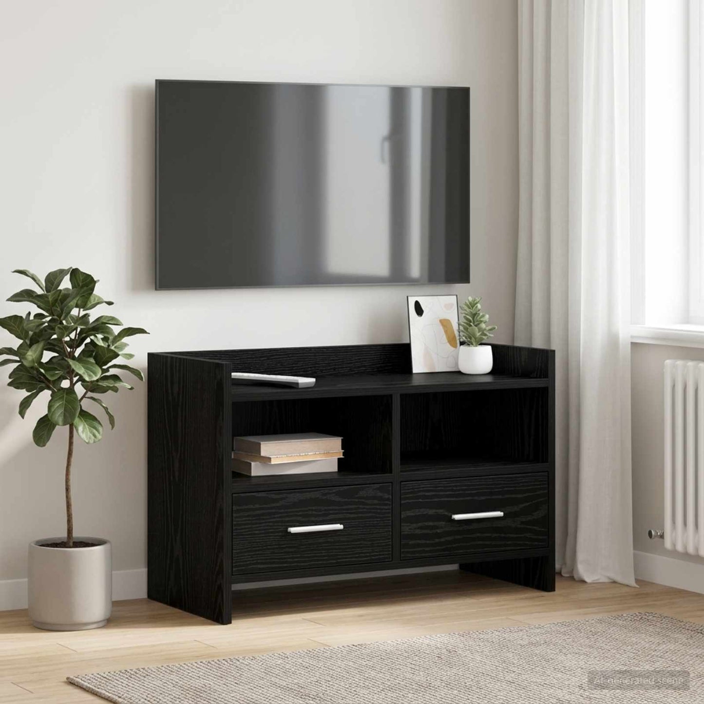vidaXL TV Cabinet 71.5 x 33 x 47 cm Black Oak Engineered Wood