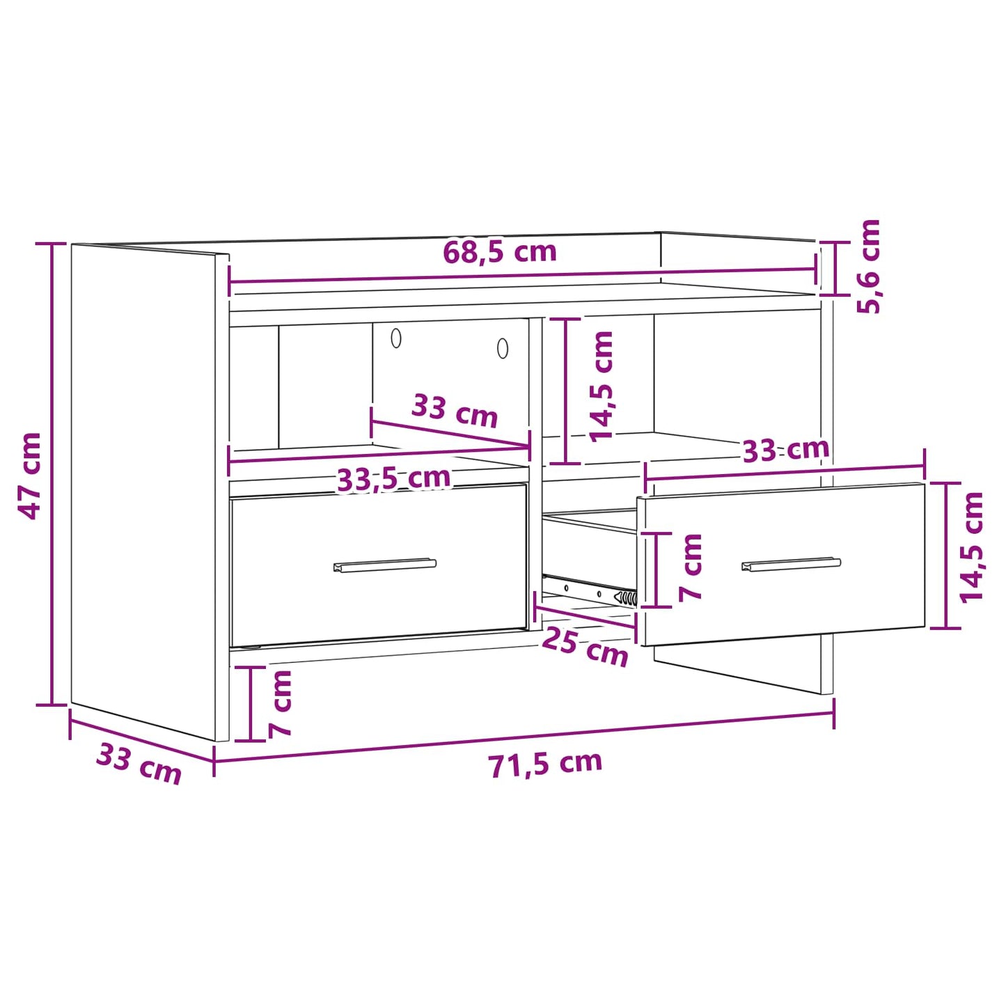 vidaXL TV Cabinet 71.5 x 33 x 47 cm Sonoma Oak Engineered Wood