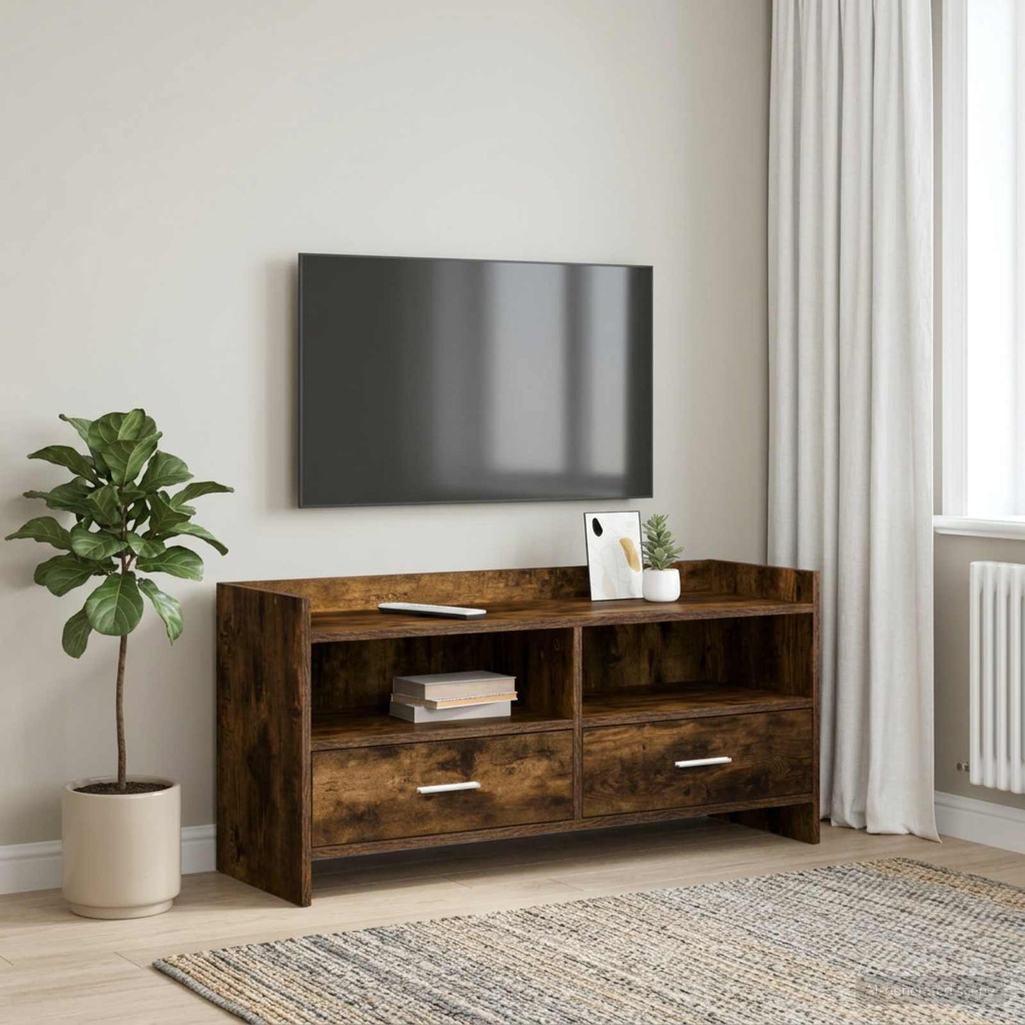 vidaXL TV Cabinet 100 x 33 x 47 cm Smoked Oak Engineered Wood