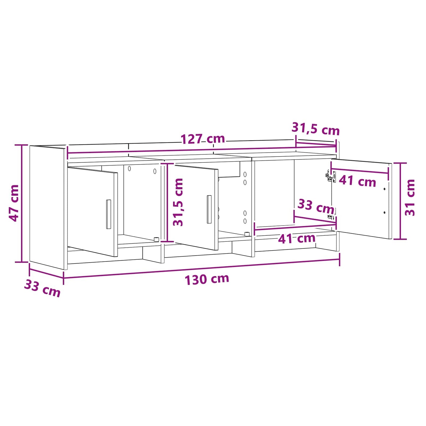 vidaXL TV Cabinet 130 x 33 x 47 cm Sonoma Oak Engineered Wood