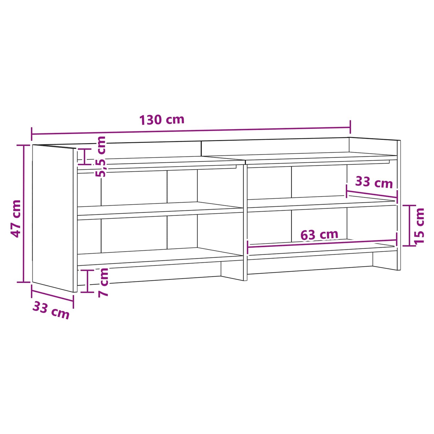 vidaXL TV Cabinet 135 x 33 x 47 cm White Engineered Wood