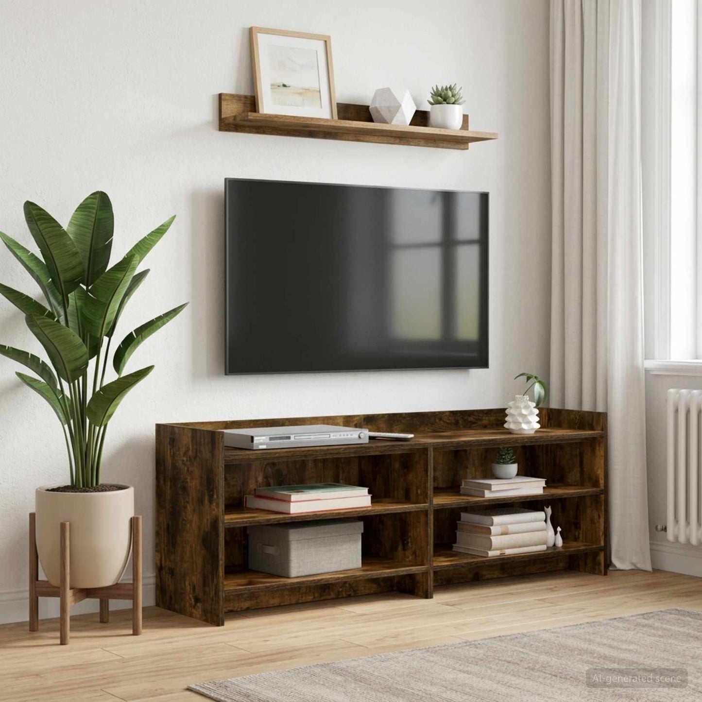 vidaXL TV Cabinet 135 x 33 x 47 cm Smoked Oak Engineered Wood