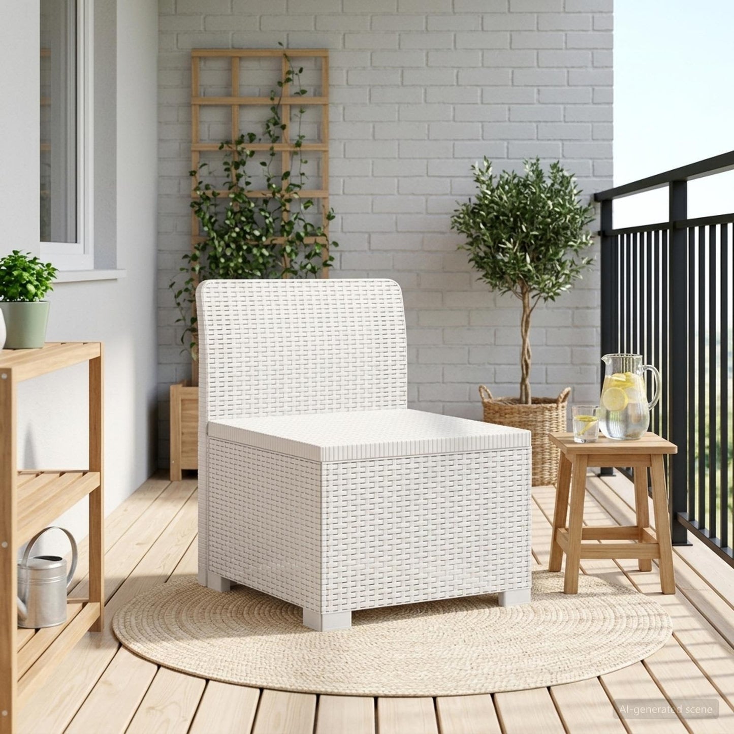 vidaXL 1-Seater Garden Sofa Rattan Look PP White