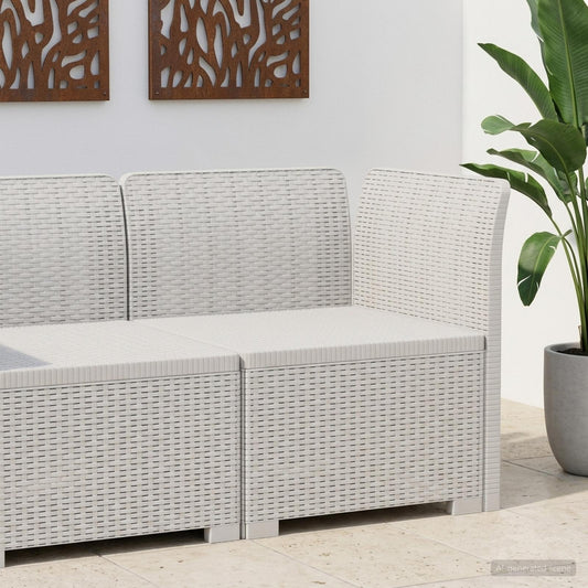 vidaXL 1-Seater Garden Sofa Rattan Look PP White