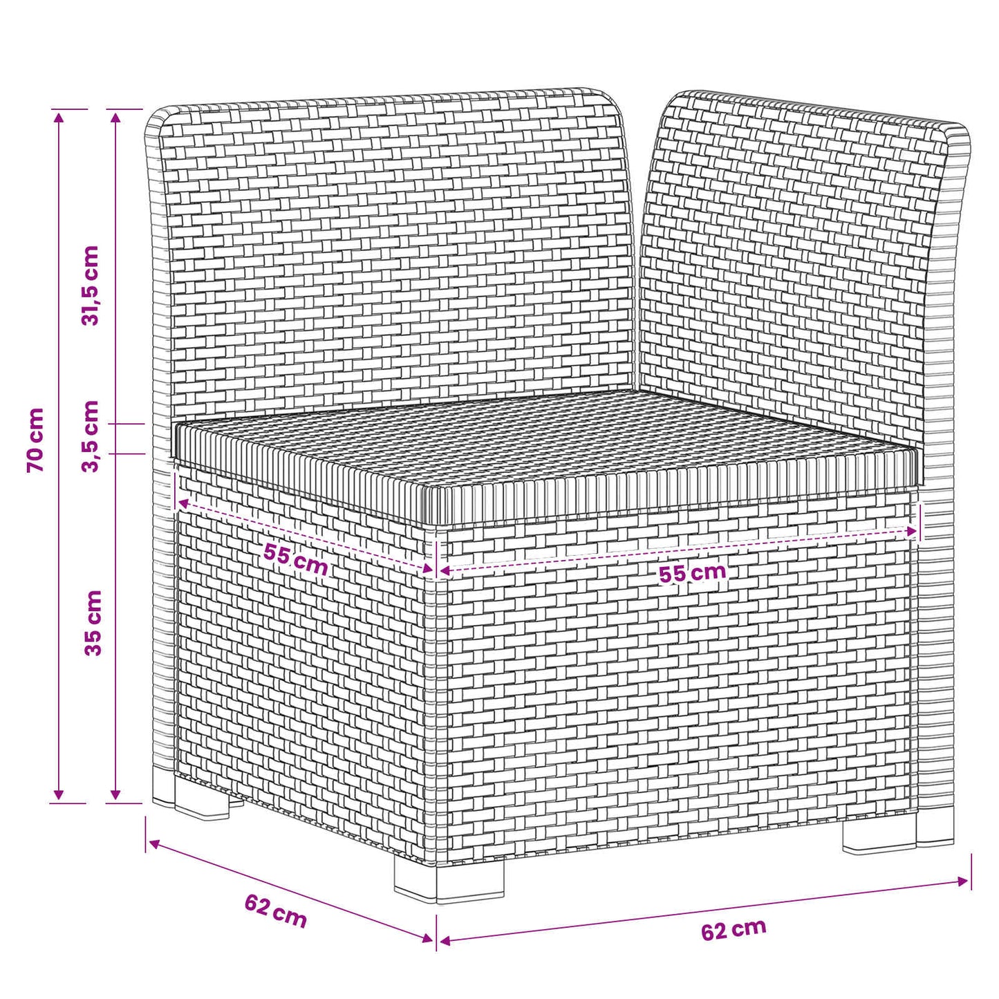 vidaXL 1-Seater Garden Sofa Rattan Look PP White
