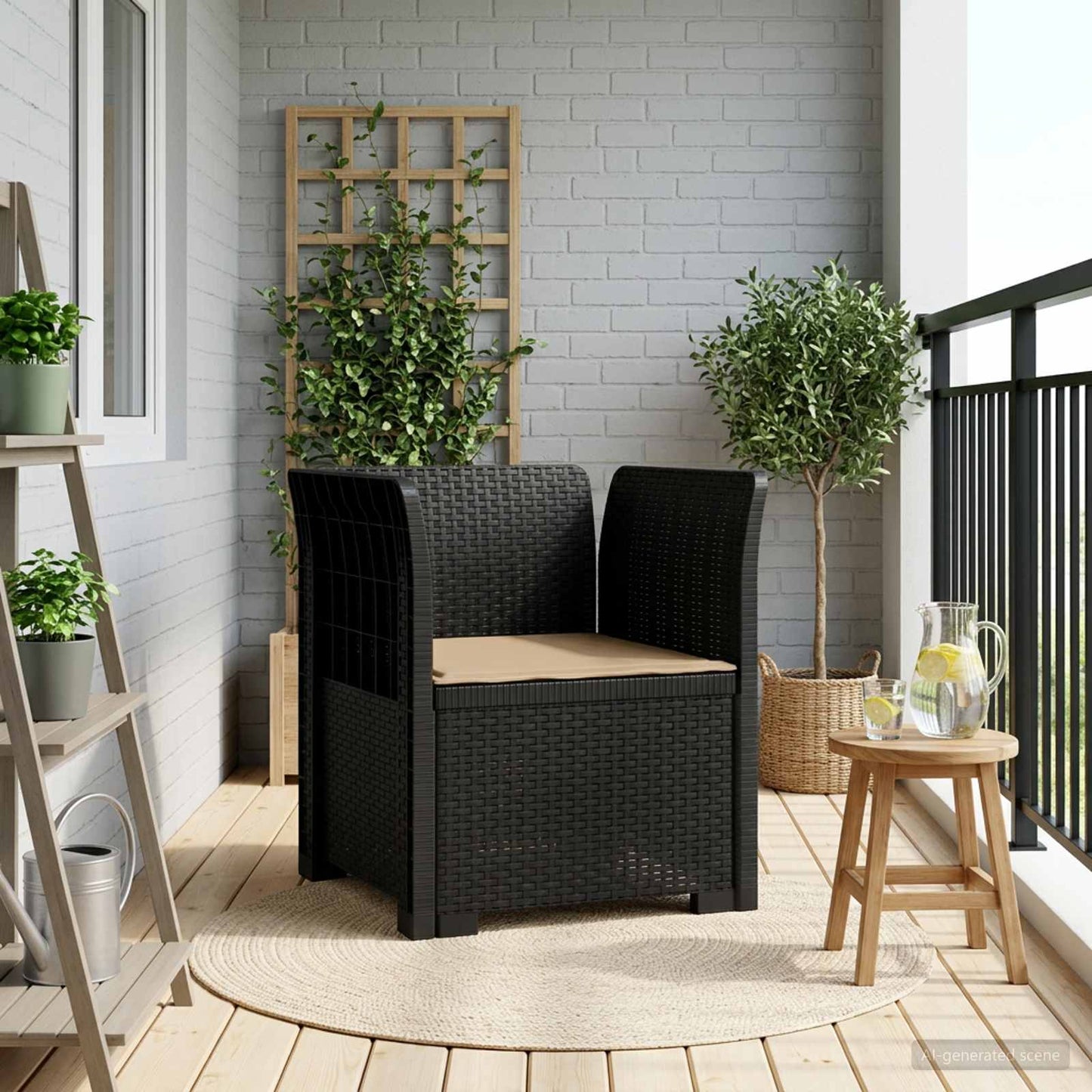 vidaXL 1-Seater Armchair with Cushion Rattan Look PP Anthracite