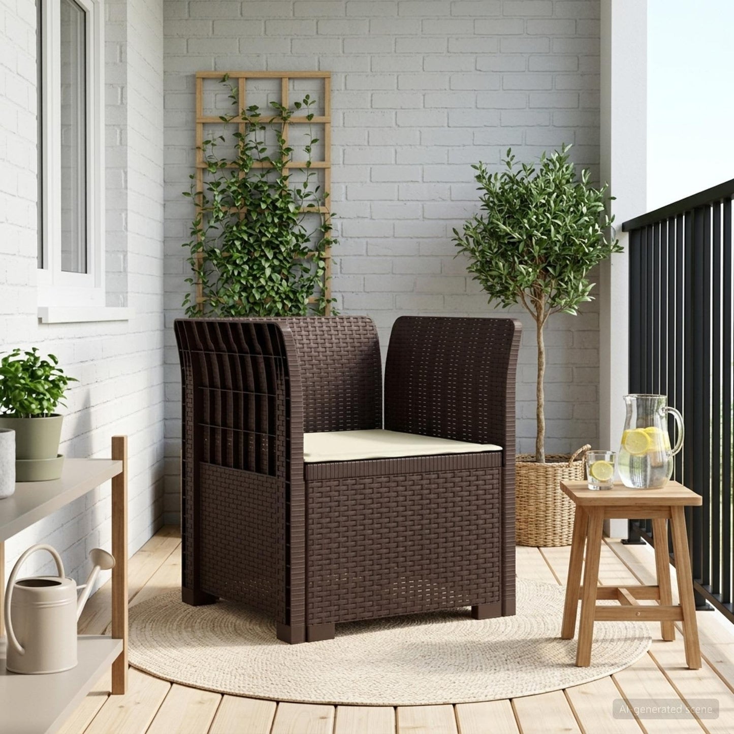vidaXL 1-Seater Armchair with Cushion Rattan Look PP Brown