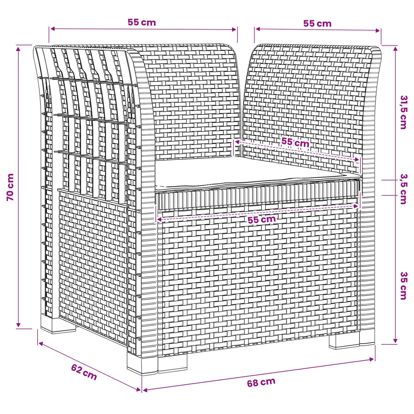 vidaXL 1-Seater Armchair with Cushion Rattan Look PP Brown