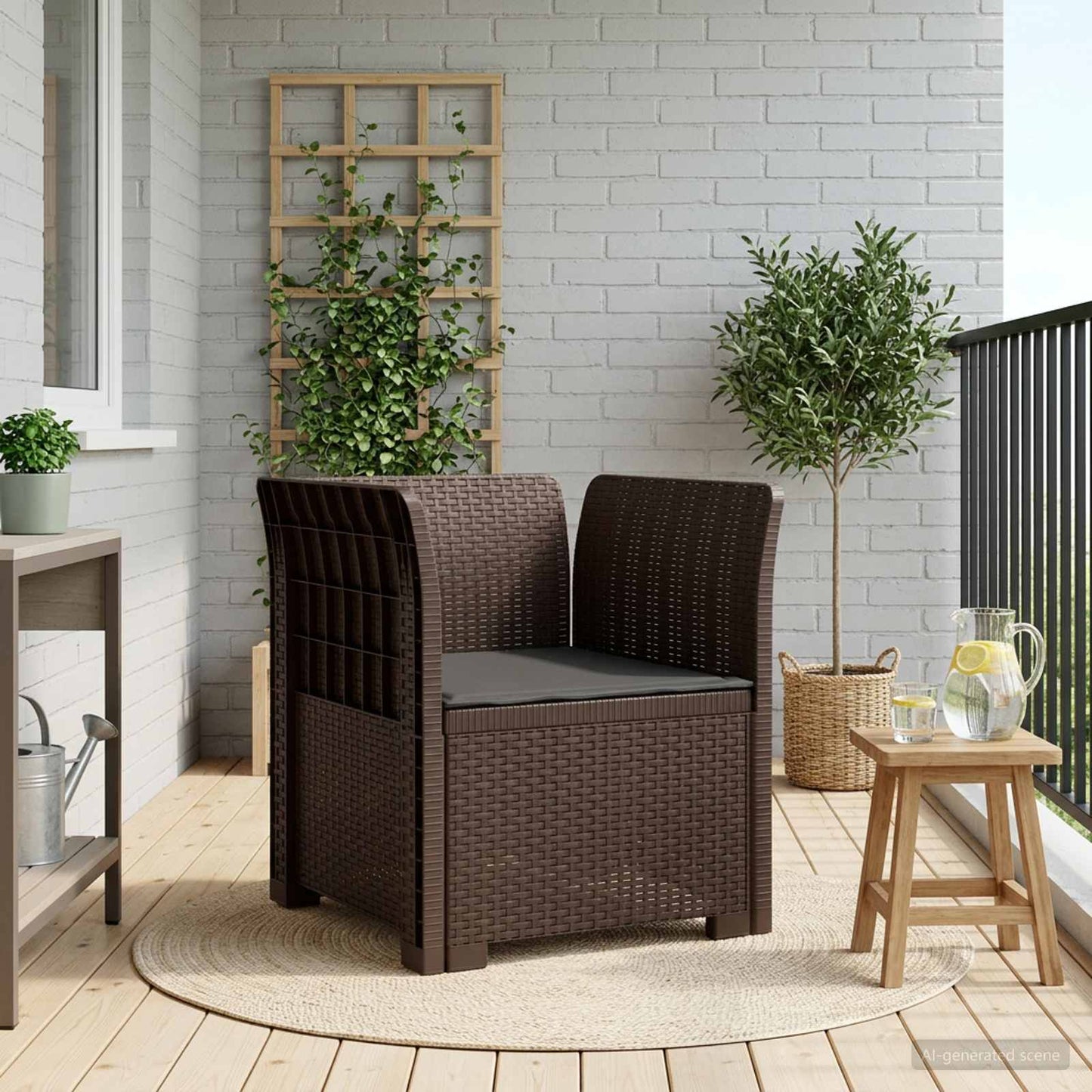 vidaXL 1-Seater Armchair with Cushion Rattan Look PP Brown