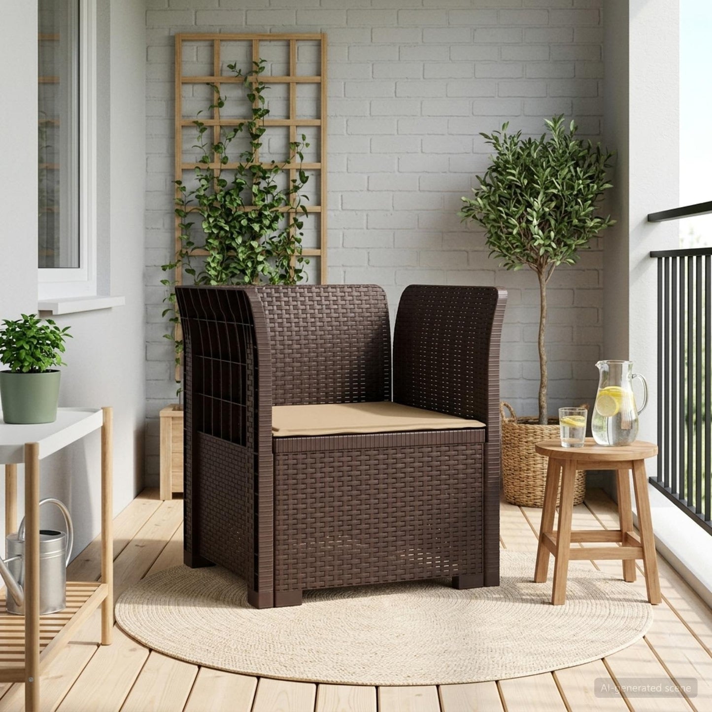 vidaXL 1-Seater Armchair with Cushion Rattan Look PP Brown