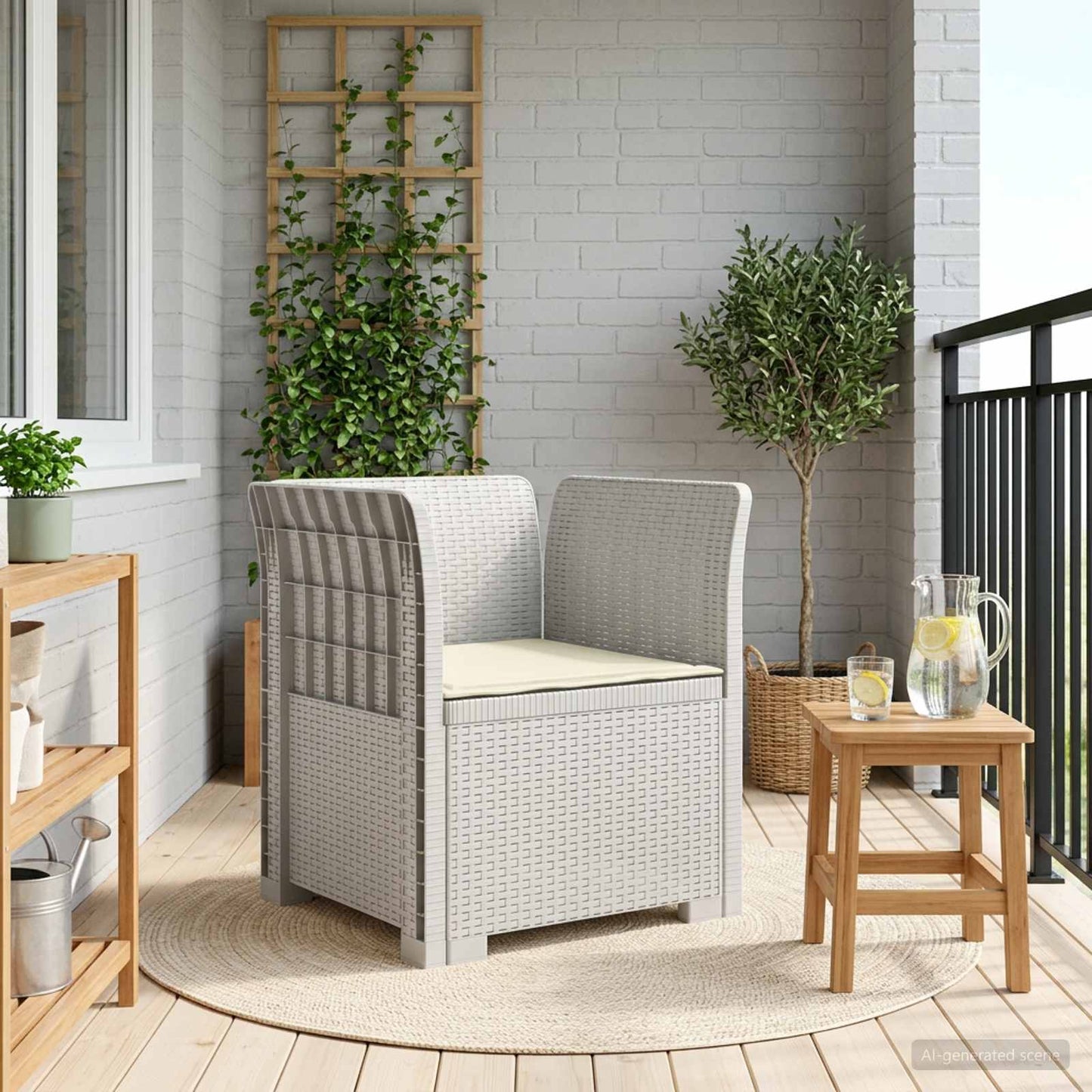 vidaXL 1-Seater Armchair with Cushion Rattan Look PP White