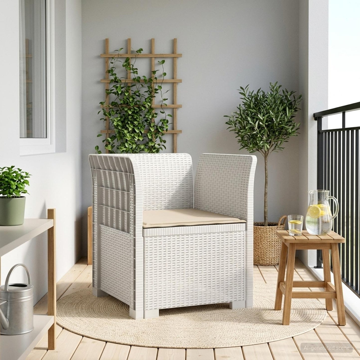 vidaXL 1-Seater Armchair with Cushion Rattan Look PP White