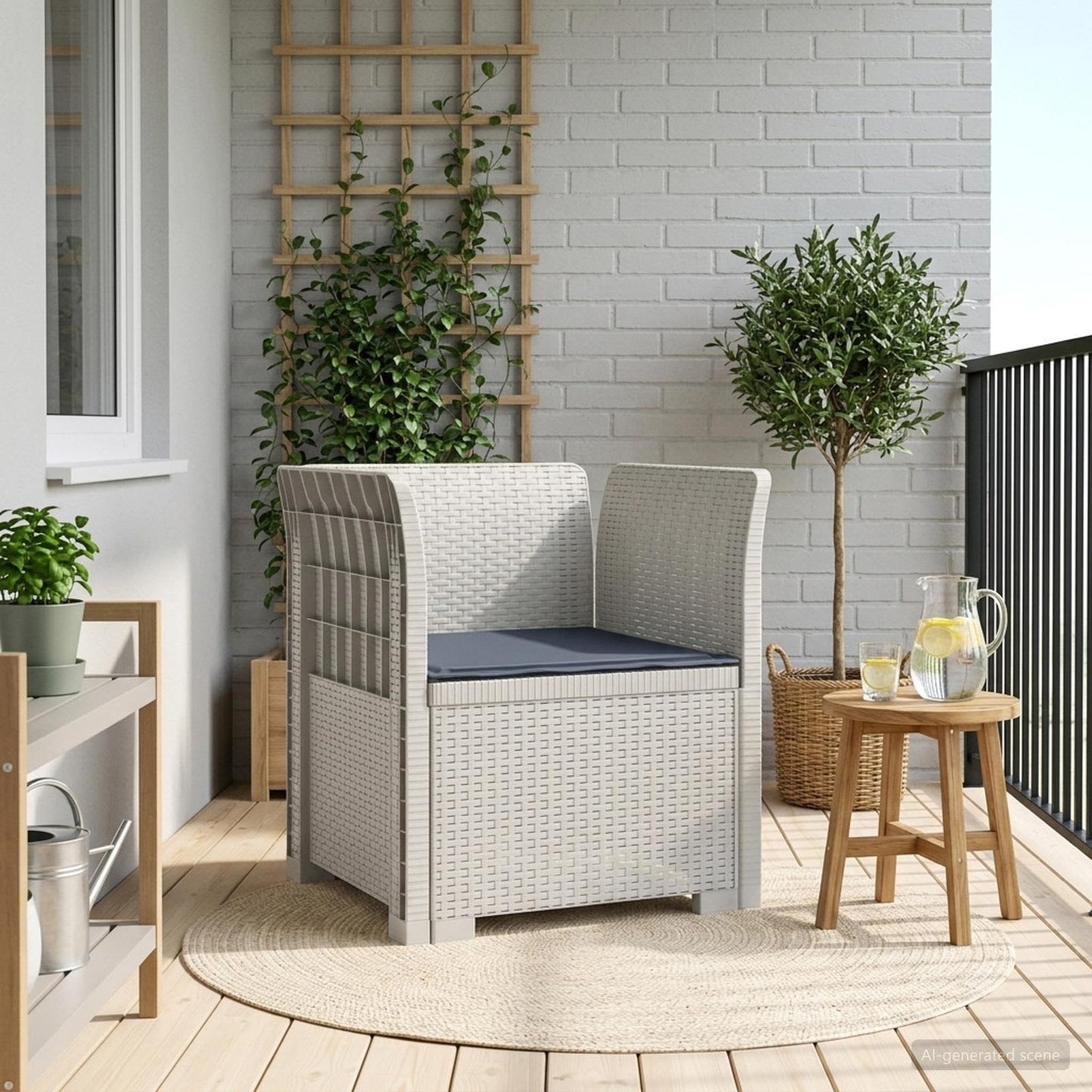 vidaXL 1-Seater Armchair with Cushion Rattan Look PP White