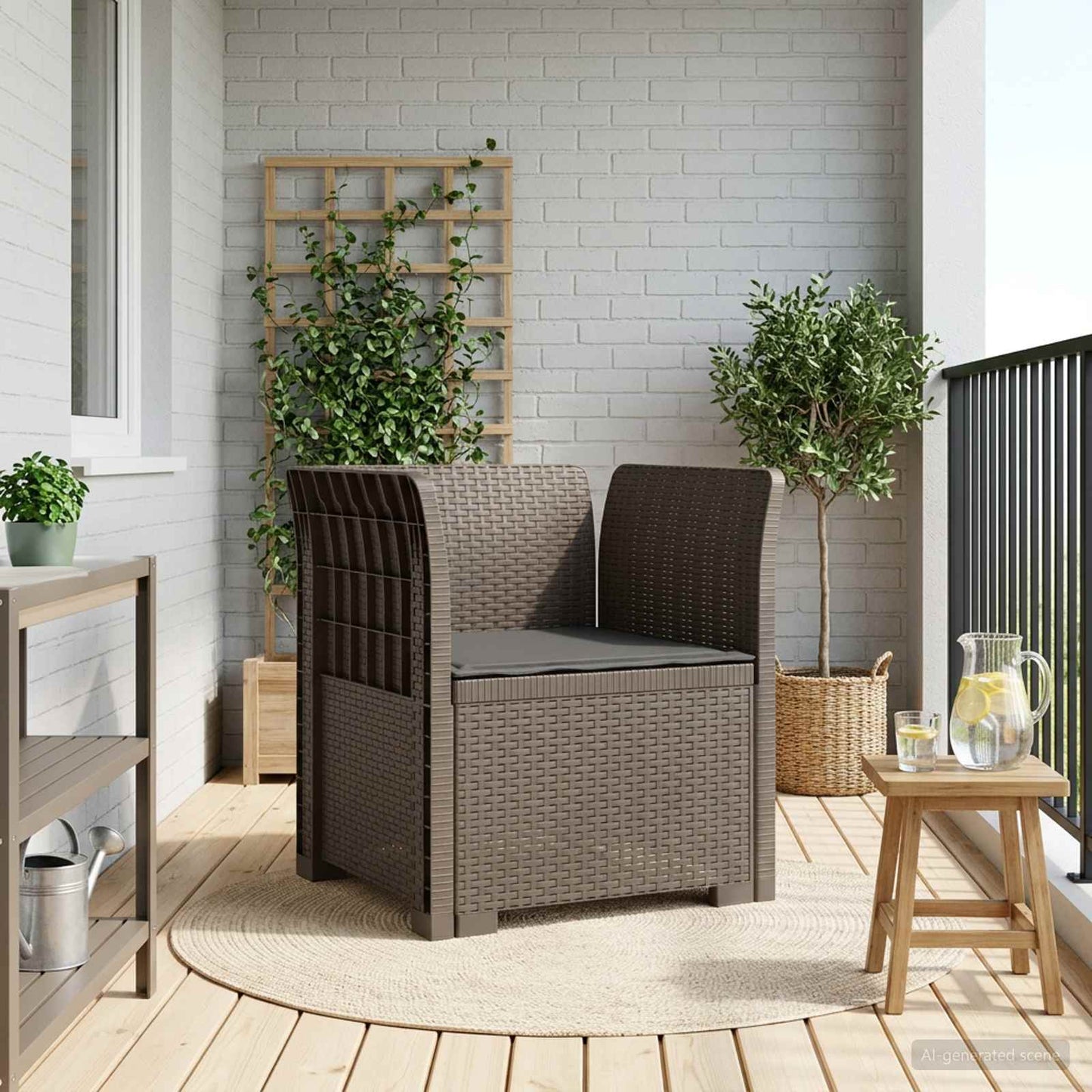 vidaXL 1-Seater Armchair with Cushion Rattan Look PP Light Grey