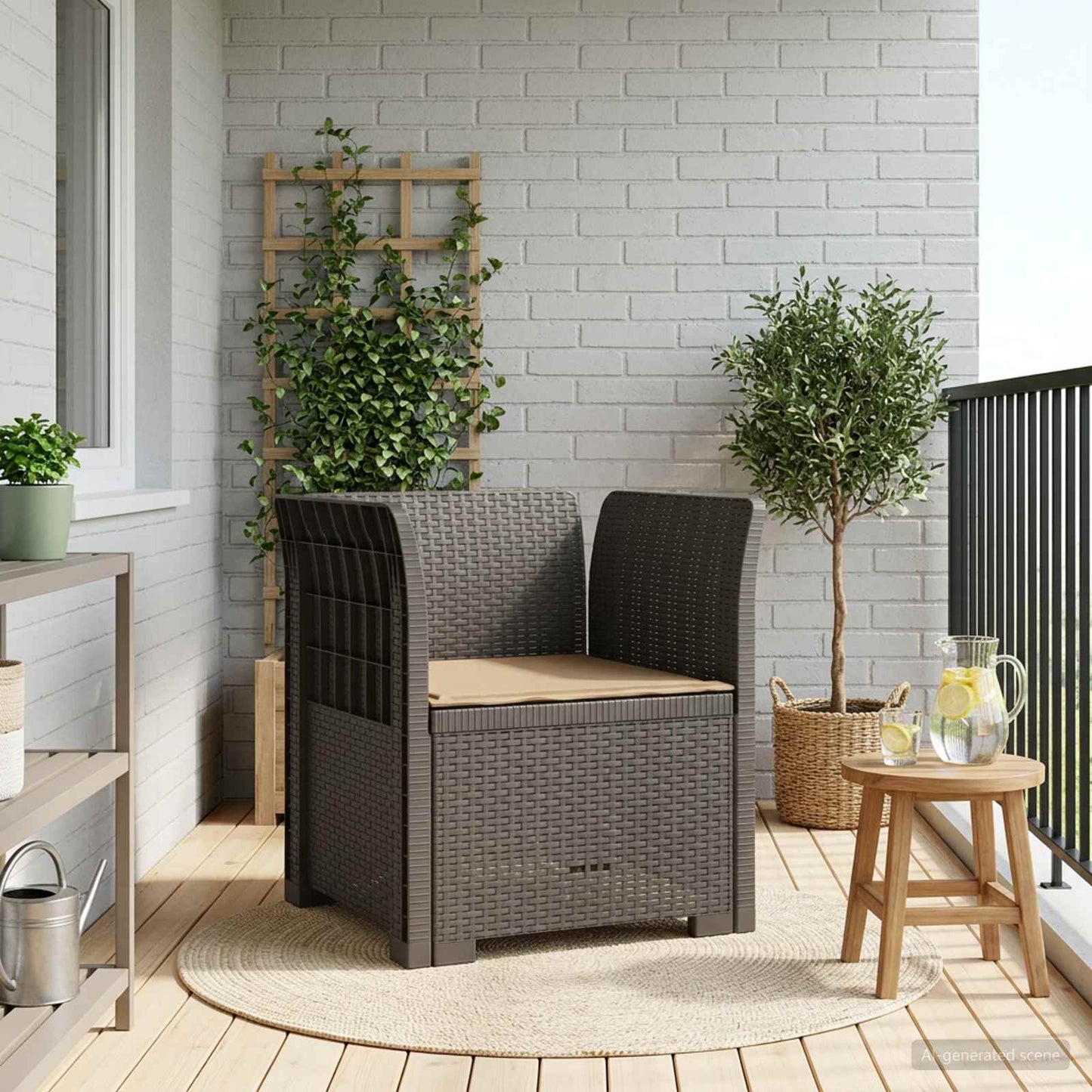 vidaXL 1-Seater Armchair with Cushion Rattan Look PP Light Grey