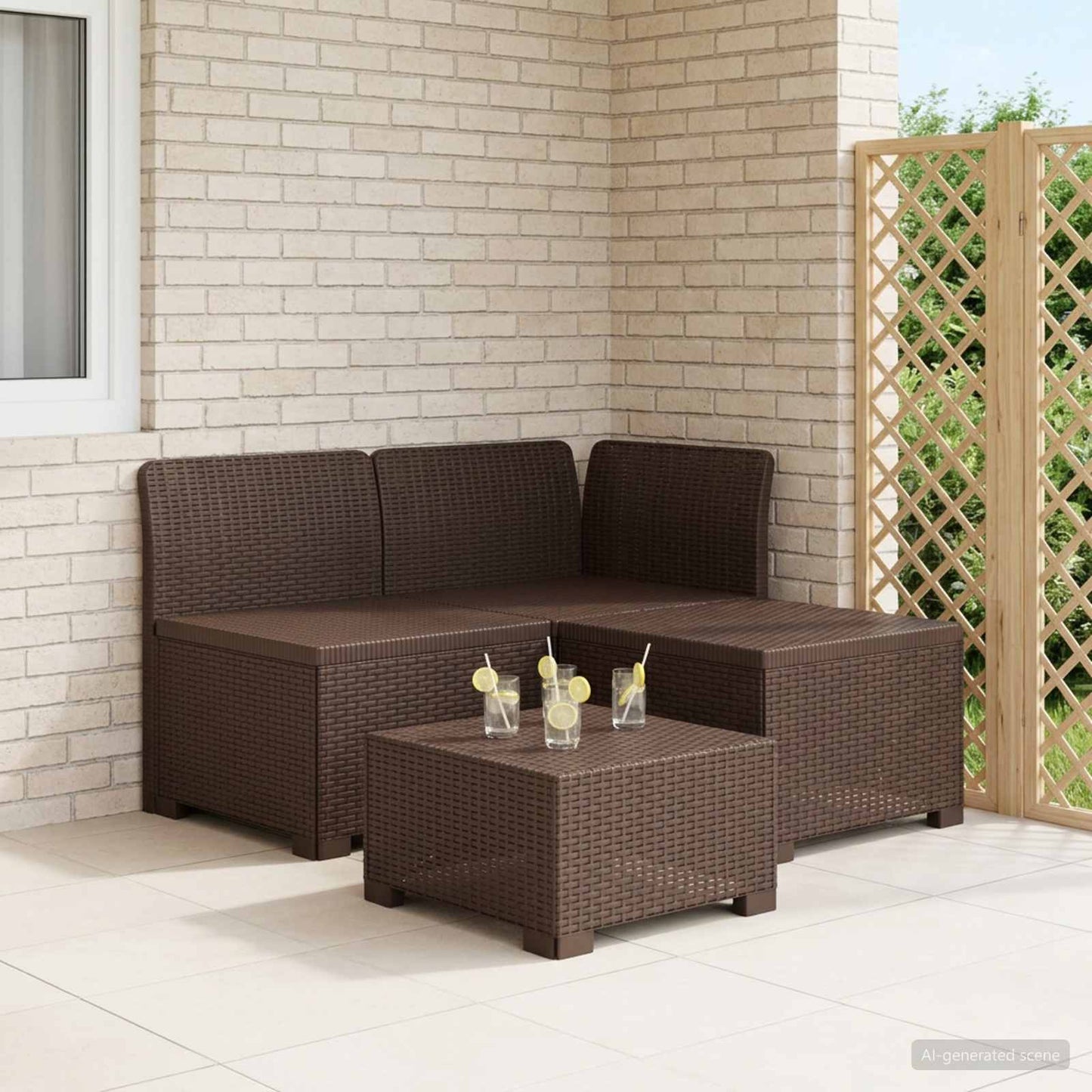 vidaXL 3-Seater Garden Sofa Rattan Look PP Brown