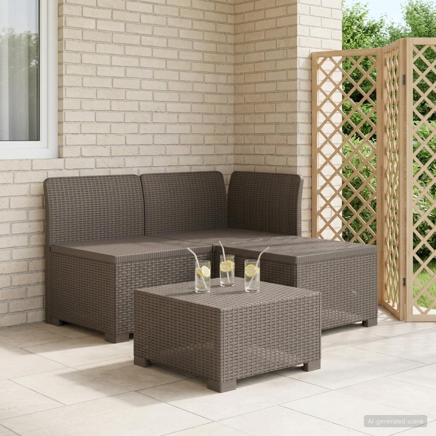 vidaXL 3-Seater Garden Sofa Rattan Look PP Light Grey