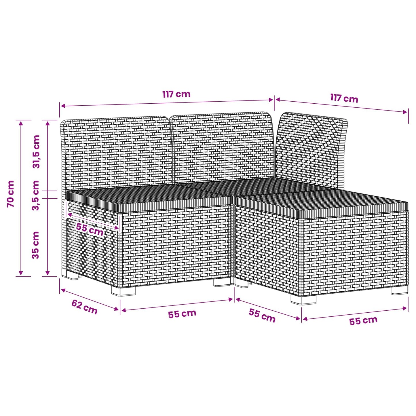 vidaXL 3-Seater Garden Sofa Rattan Look PP Light Grey