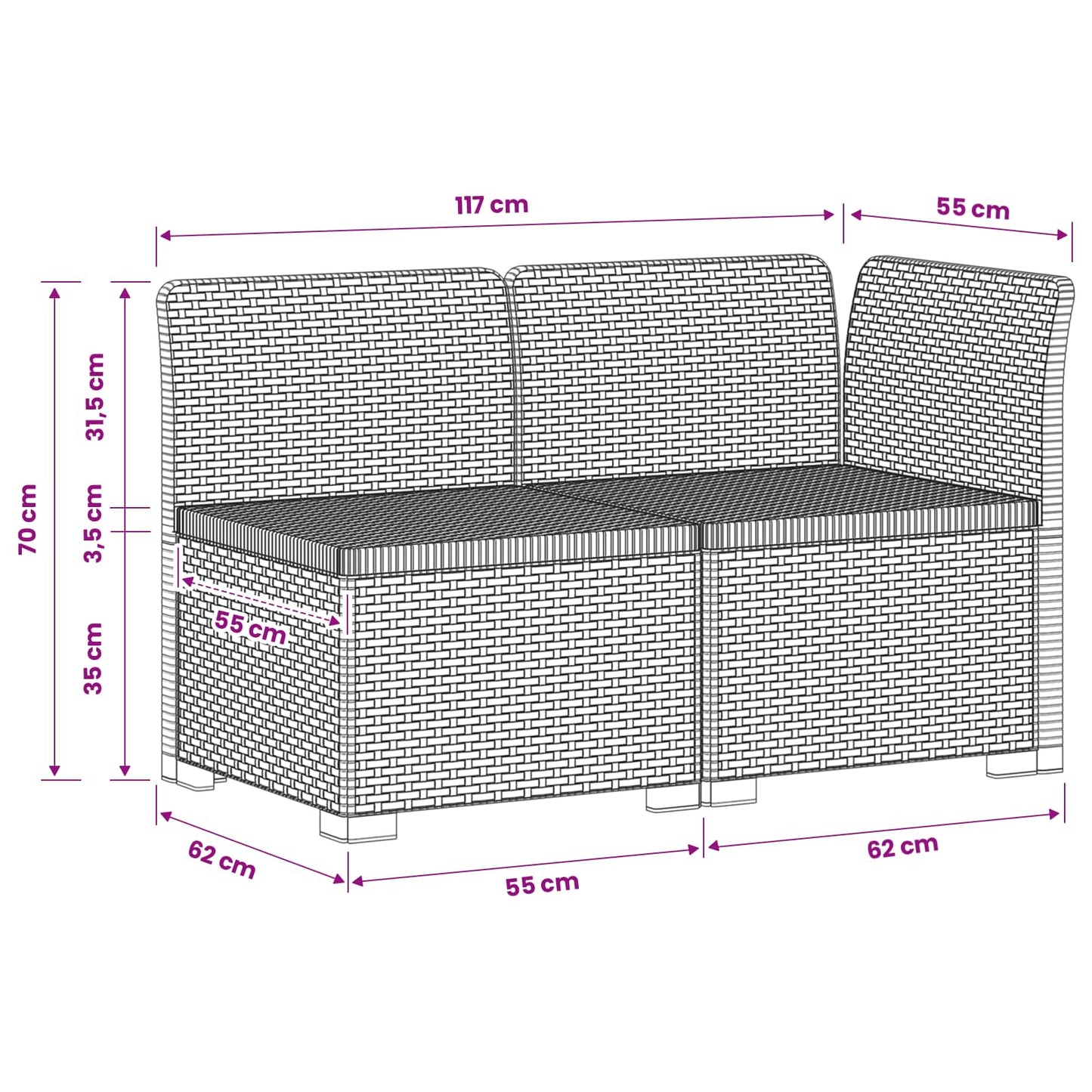 vidaXL 2-Seater Garden Sofa Rattan Look PP Anthracite