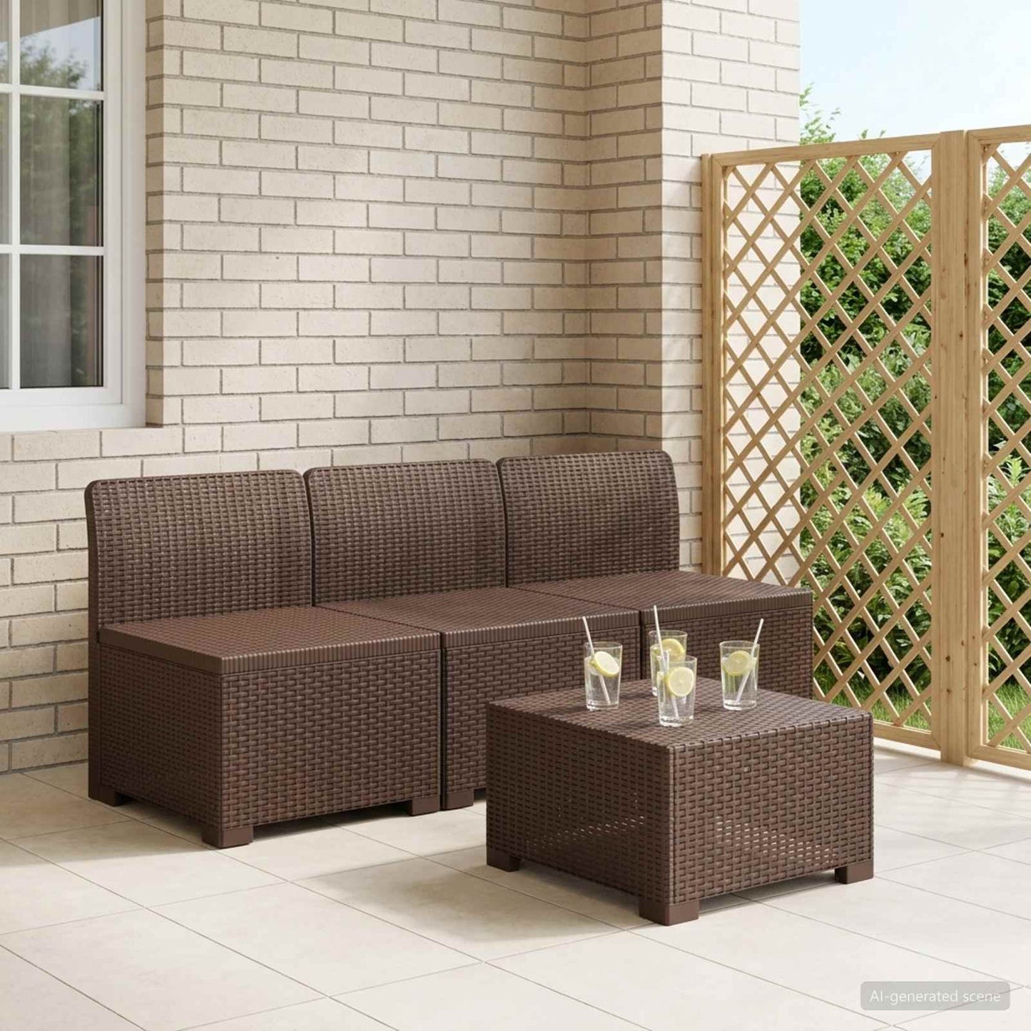 vidaXL 3-Seater Garden Sofa Rattan Look PP Brown