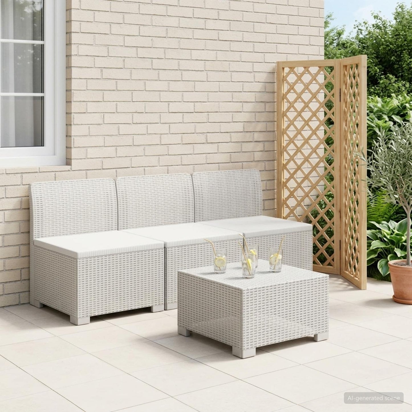 vidaXL 3-Seater Garden Sofa Rattan Look PP White