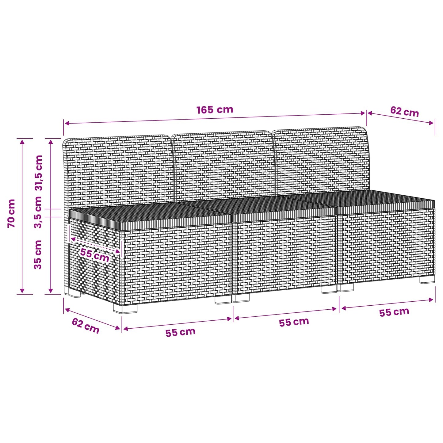 vidaXL 3-Seater Garden Sofa Rattan Look PP Light Grey