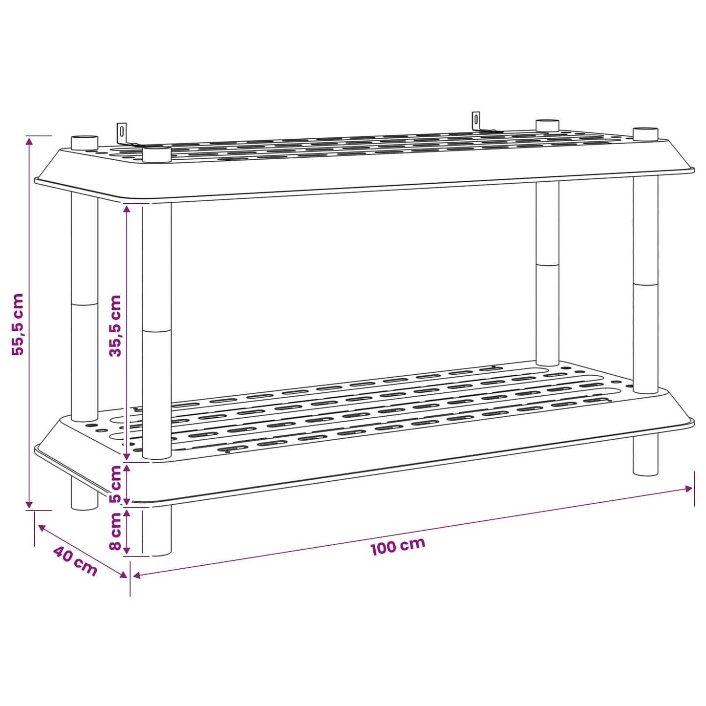 vidaXL Shelving Unit 2-Tier 100 x 40 x 55.5 cm PP White
