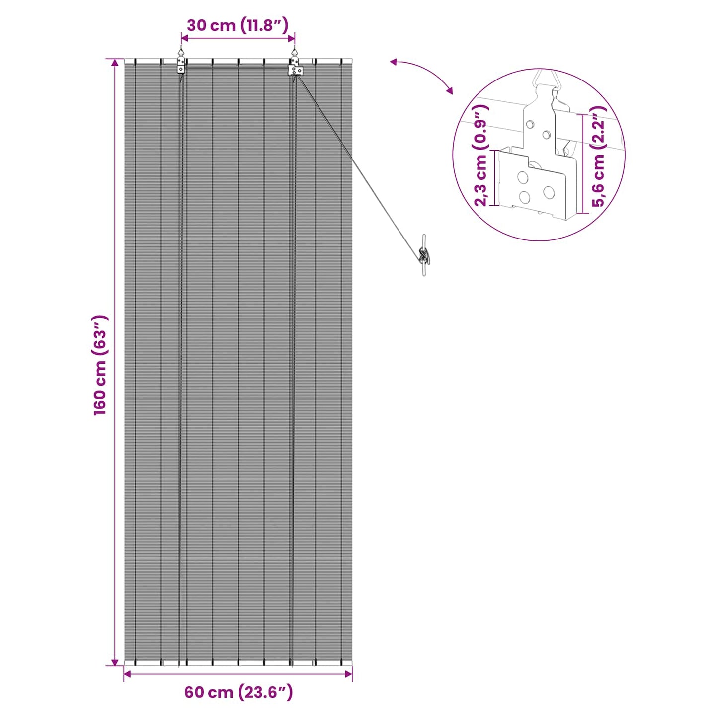 vidaXL Roller Blind Grey 60 x 160 cm Bamboo