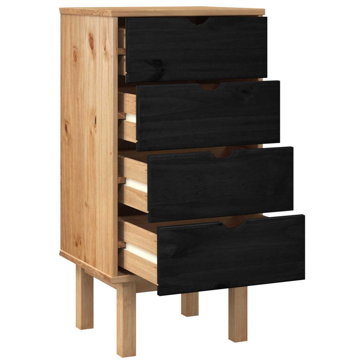 vidaXL Chest of Drawers OTTA Black 45 x 39 x 90 cm Solid Pine Wood