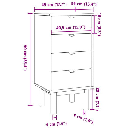 vidaXL Chest of Drawers OTTA Black 45 x 39 x 90 cm Solid Pine Wood